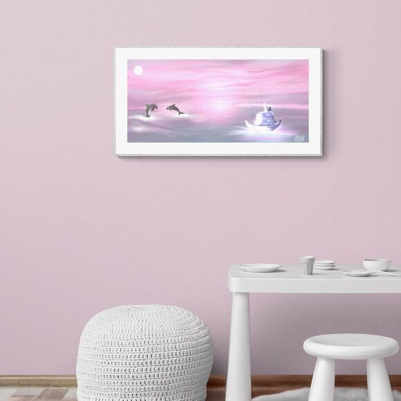 Pink Sunrise | Dolphins | Modern Wall Decor | Minimalist Digital Prints | Kids - Picture 4 of 4